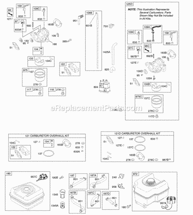 Carburetor Fuel Supply Diagram and Parts List for 12T112-0698-F8  Briggs and Stratton Engine